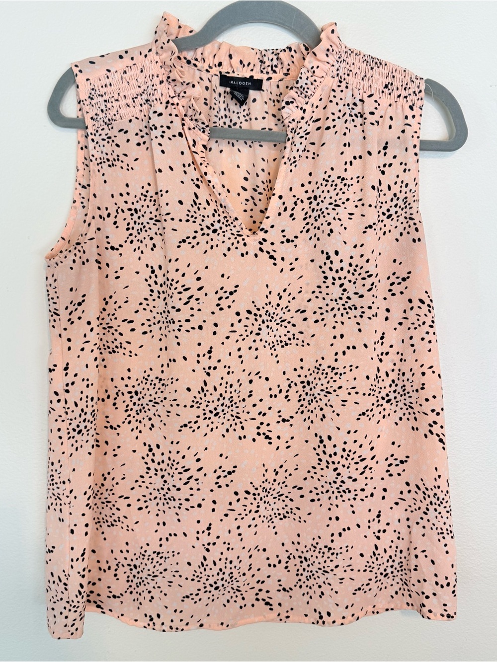 Halogen Peach-Pink Sleeveless V-Neck Dot Print Blouse